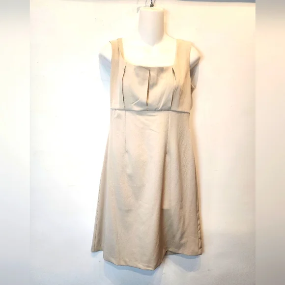 New Olivia Mathews Beige A-Line Dress Square Neck Minimalist Modest Sundress 6P - Picture 2 of 9